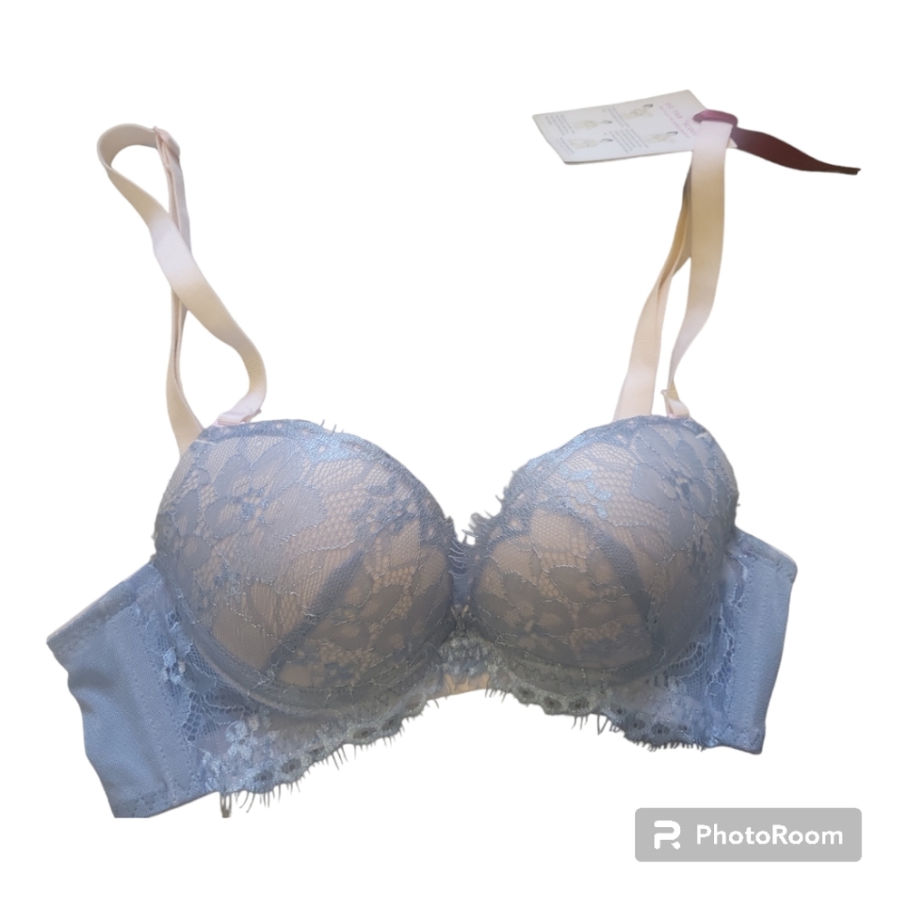 THE LITTLE BRA COMPANY Catherine Blue Lace Push Up Bra - Size 28A, XXS